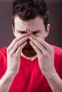 Man having sinus pain Royalty Free Stock Photo