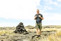 Man at the Hawaii Volcano National Park, Pu u Loa petroglyphs, amazing walk into the past. Royalty Free Stock Photo