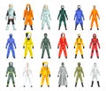 Man in Hazmat Suit as Personal Protective Equipment with Impermeable Garment Big Vector Set