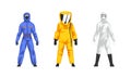 Man in Hazmat Suit as Personal Protective Equipment with Impermeable Garment Vector Set