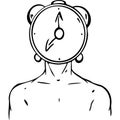 Man with head alarm clock sketch vector illustration