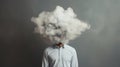 Man head in clouds, depression and fatigue at work. Man with cloud over his head depicting solitude and depression