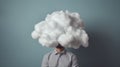 Man head in clouds, depression and fatigue at work. Man with cloud over his head depicting solitude and depression Royalty Free Stock Photo