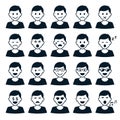 Man head with different emotions mood set, vector isolated smile collection