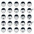Man head with different emotions set, vector isolated smile mood collection