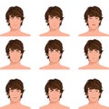 Man head emotions portraits set