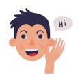 Man Head and Face with Happy Emotion and Hand Gesture Saying Hi Vector Illustration Royalty Free Stock Photo