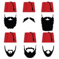 Man head with fez set illustration