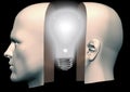 Man Head Front & Back Thinking Lightbulb