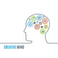 Man head with gears, creative thinking vector illustration