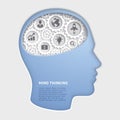 Man head mind thinking with gear symbol paper cut Royalty Free Stock Photo