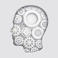 Man head mind thinking with gear symbol paper cut Royalty Free Stock Photo