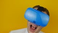 Man in head-mounted display screams or shouts, virtual reality, hmd 360
