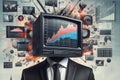 man head is on a television screen with a bunch of graphs and numbers Royalty Free Stock Photo
