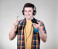 Man with headphones jack Royalty Free Stock Photo