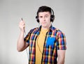 Man with headphones jack Royalty Free Stock Photo