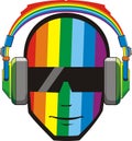 Man in headphones in rainbow colours