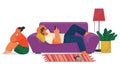 Life of Young Couple at Home Family Indoor Vector Royalty Free Stock Photo