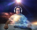 Man in headset playing computer video game Royalty Free Stock Photo