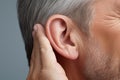 Man hearing problem closeup sound. Generate Ai