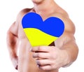 Man with heart with Ukrainian yellow and blue flag