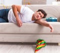 Man after heavy christmas partying at home