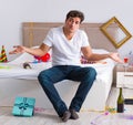 Man after heavy christmas partying at home