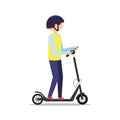 Man in a helmet rides on an electric scooter, on a white background Royalty Free Stock Photo