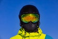 man in helmet and ski mask. reflection. winter activity