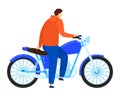 Man in helmet, suit at motorbike, isolated on white vector illustration. Motorcycle transport sport design, extreme