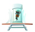 Man in helmet. Wind tunnel for flying in zero gravity. Cartoon style. Vector isolated on white background Royalty Free Stock Photo