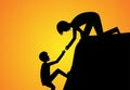 Man help his friend to climb up, silhouette vector Royalty Free Stock Photo