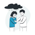 Man Help to Young Girl in Depression Crying Feeling Sad Suffering from Mental Disorder Vector Illustration