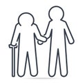 Man helps elderly patient icon. Health care elderly concept simple line icon