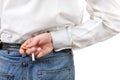 Man Hide a Broken Cigarette Royalty Free Stock Photo