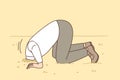 Man hides head in sand like ostrich from proverb, for concept of denial of problems and cowardice Royalty Free Stock Photo