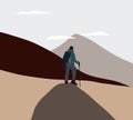 Man hiker with backpack on a top of a mountain. Active life concept. Sports Royalty Free Stock Photo