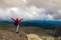 Photographer traveler on high mountain Royalty Free Stock Photo