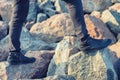 Man hiker legs standing on rocks Royalty Free Stock Photo