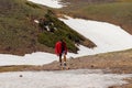 A man hiking along snow covered Colorado Mountains Royalty Free Stock Photo