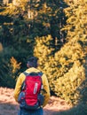 Man hiking with backpack Carpathian Mountains on scenic view Travel Lifestyle wanderlust adventure outdoor into the wild Royalty Free Stock Photo