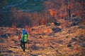 Man hiking descend to the mountain Royalty Free Stock Photo