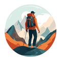 Man hiking mountain with backpack Royalty Free Stock Photo