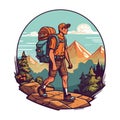Man hiking mountain trail with backpacks Royalty Free Stock Photo
