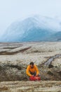 Man hiking in mountains traveling alone vacations outdoor adventure Royalty Free Stock Photo