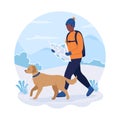 Man on hiking route 2D vector isolated illustration