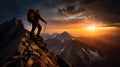 Man hiking at sunset mountains with backpack Travel Lifestyle wanderlust adventure concept summer vacations outdoors alone into Royalty Free Stock Photo