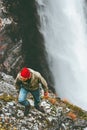 Man hiking waterfall mountains outdoor Royalty Free Stock Photo