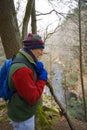Man hiking in woods Royalty Free Stock Photo