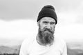 Man hipster with long beard hair, mustache on bearded face Royalty Free Stock Photo